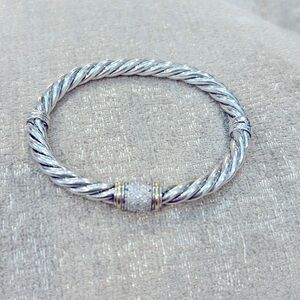David Yurman Metro Diamond, Silver and Gold Cable Bracelet